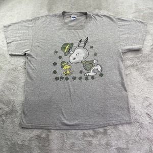 Vtg Snoopy Shirt Mens Large Gray 90s Peanuts Cartoon St Patricks Day Graphic Tee